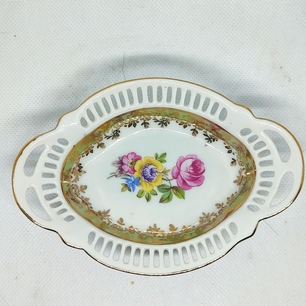Dresden Germany porcelein Reticulated Trinket Dish